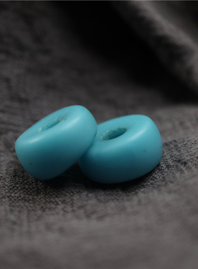 13mm天蓝色老琉璃斜切大肠珠藏式嘎串百搭提色文玩散珠隔珠一对