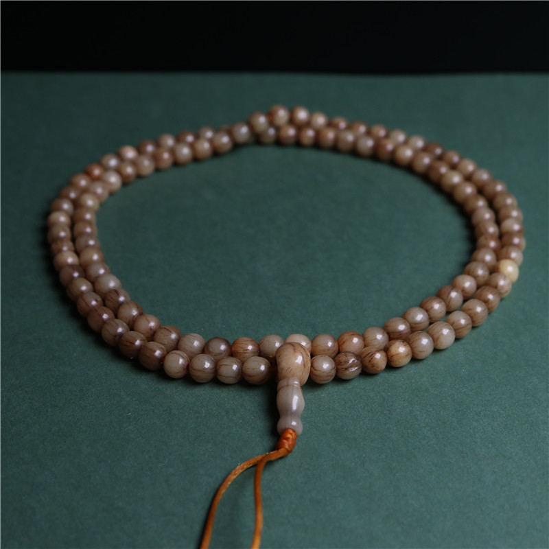7mm天然油润牦牛骨108手串藏式脖挂项链保真灵骨珠串玉化通透