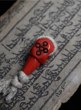 手工西藏式佛头配珠特色手工红色料器精工点咒大孔三通配饰珠配件