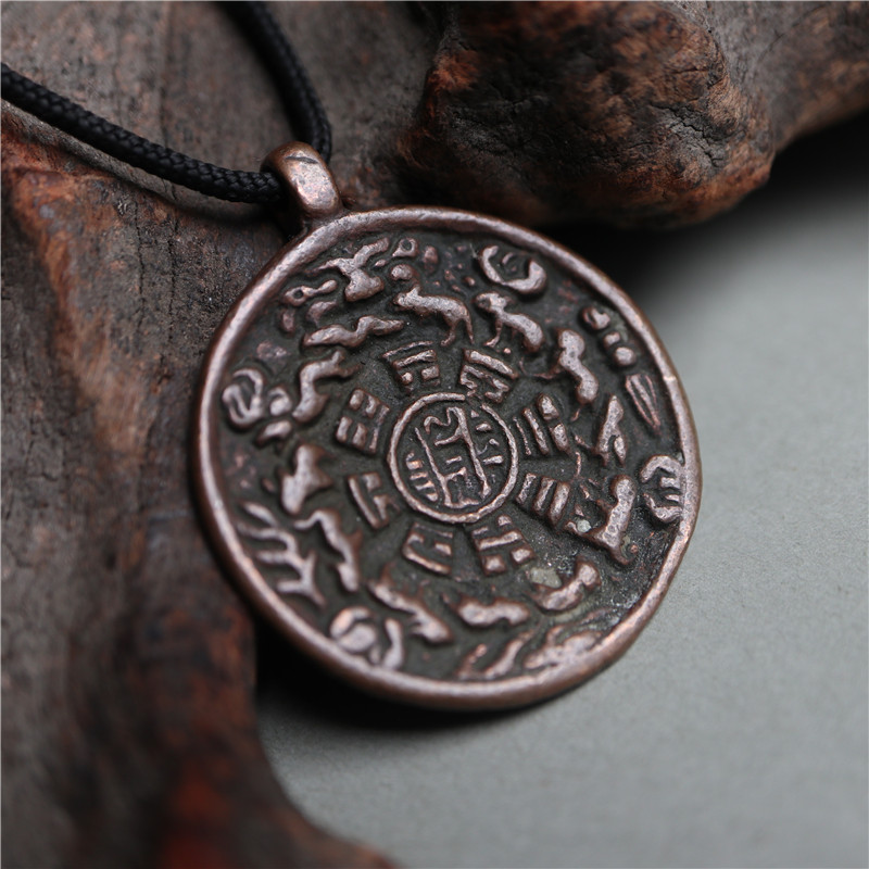 精工高清复刻西藏纯紫铜小九宫八卦牌吊坠佛牌藏式项坠diy挂坠