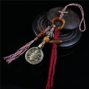 手编棉绳原创藏式牦牛骨环青稞骷髅珠护法蝎铜吊牌挂坠配饰件