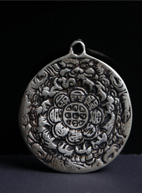 精品西藏西藏白利玛铜九宫八卦牌吊坠呆雄款藏式点咒佛牌包挂项坠