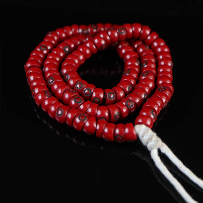 西藏传手工合成红料器咒点隔珠108颗文玩散珠配珠一串diy藏式配件