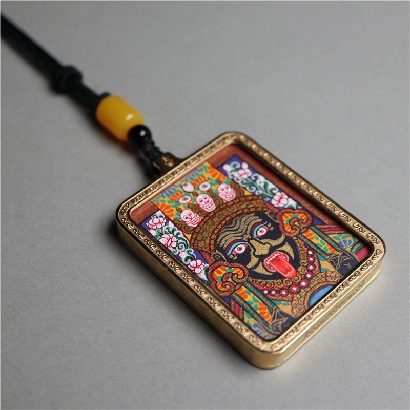 精品西藏特色纯手工绘画小唐卡扎基拉姆女财神招财项坠挂件配饰