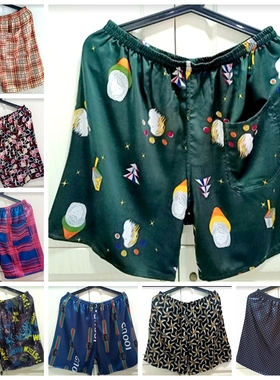 包邮中年男士丝绸短裤薄休闲大码夏印花睡裤真丝手感外穿丝滑灰色