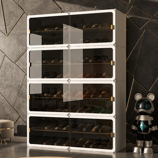 鞋柜家用门口2026新款透明防尘鞋盒不占空间收纳一体靠墙推拉鞋架