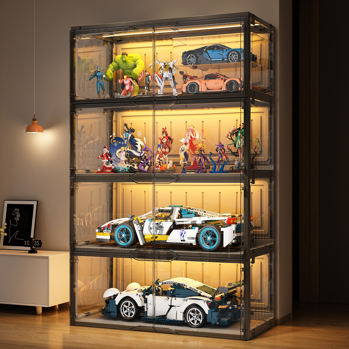 免安装！LED灯！乐高手办展示柜