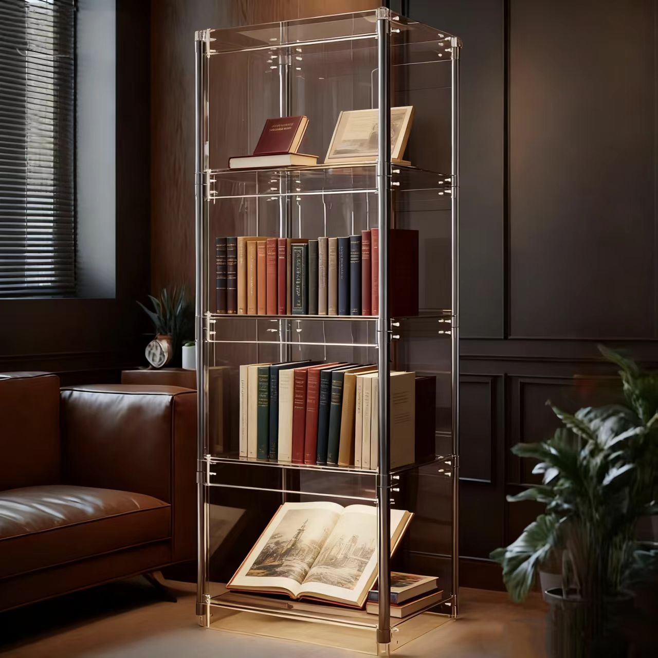 6面高透书柜轻奢不锈钢展示柜