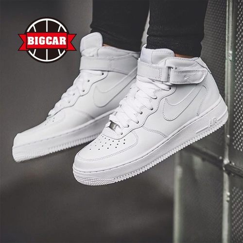 NIKE全白AF1休闲鞋皮质中帮