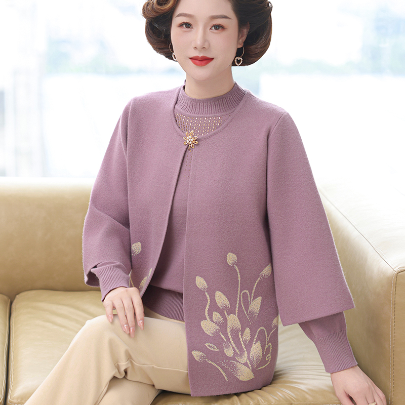 2024秋装新款妈妈洋气毛衣外套中老年女春秋针织开衫两件套上衣