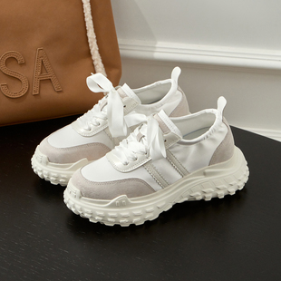 小个子7.5CM内增高德训鞋芭蕾风2026年春夏新女鞋厚底绸缎休闲鞋