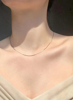 Kiki.极细蛇骨链锁骨链通体S925纯银超闪八角蛇骨链