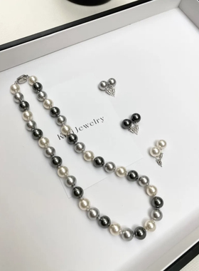 「黑巧慕斯」人造大溪地混彩珍珠项链铂金灰小众清冷感黑灰色项链