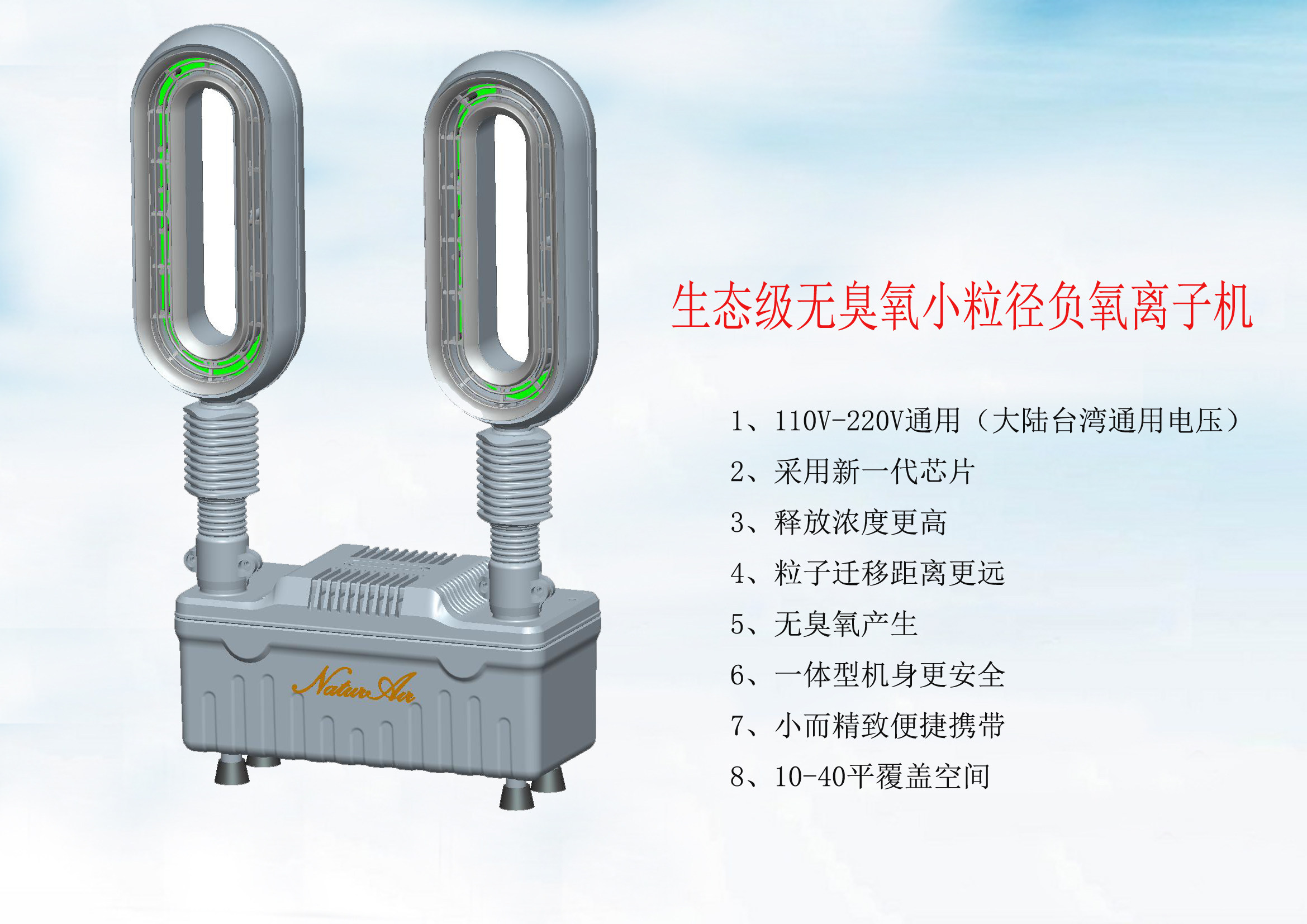 全新110v 220v通用小粒径负氧离子发生器台湾 无臭氧高浓度生成器