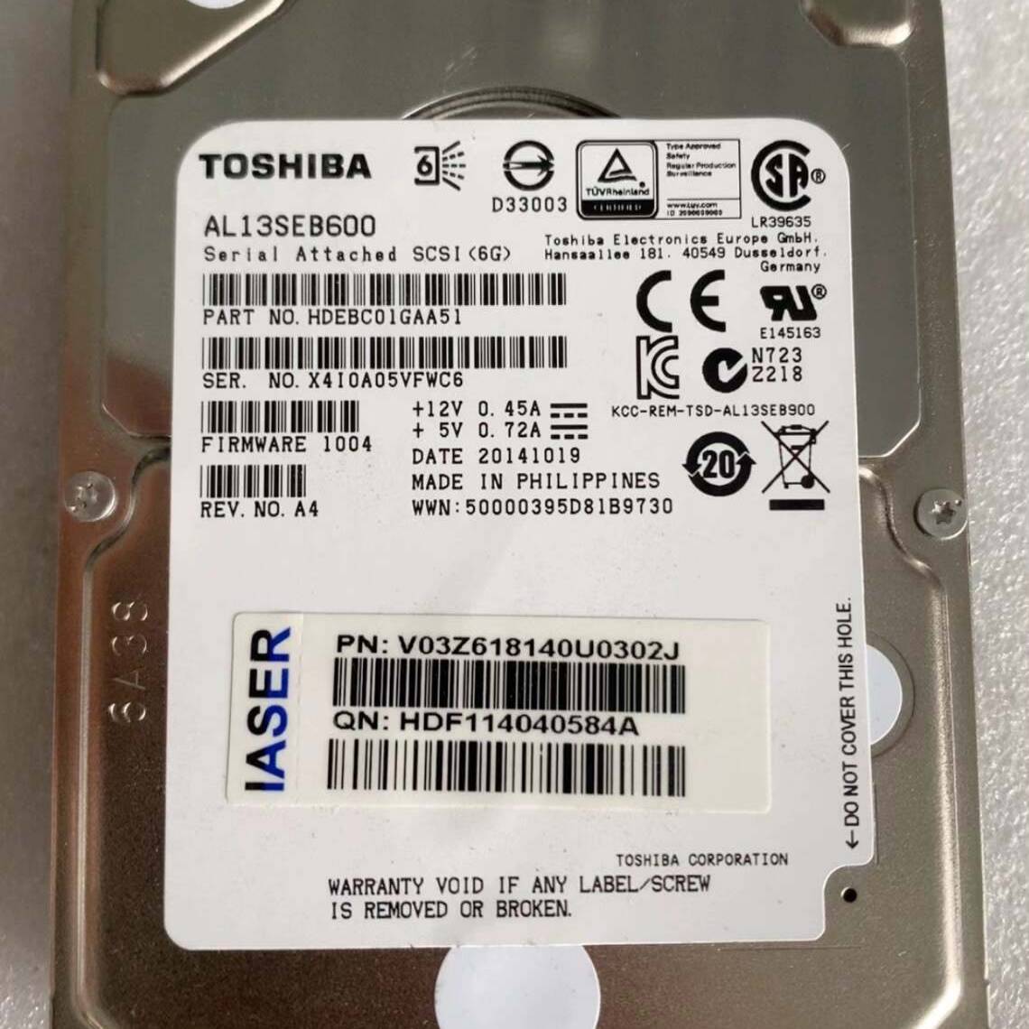 议价-东芝 AL13SEB600 600G 10K SAS硬盘