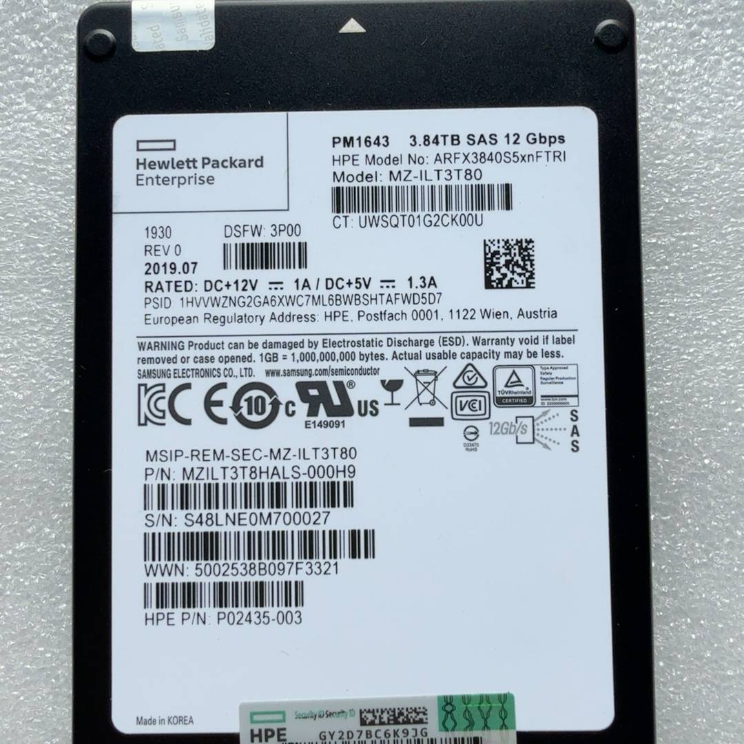 议价-hpe 3par pm1643 3.84tb sas 12g