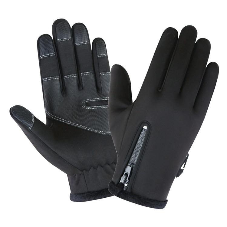 AUTUMN AND WINTER CYCLING MEN AND WOMEN FLEECE WINDPROOF WARM TOUCH SCREEN GLOVES OUTDOOR MOUNTAINEERING SKIING CYCLING ZIPPER GLOVES