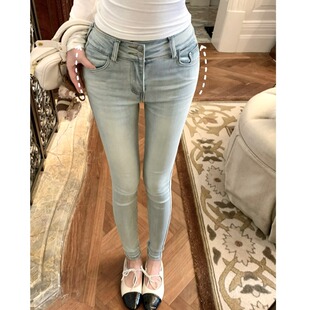 韩系性感提臀丰胯裤子弹力版蜜桃臀修身小脚裤女磨毛高腰牛仔裤潮