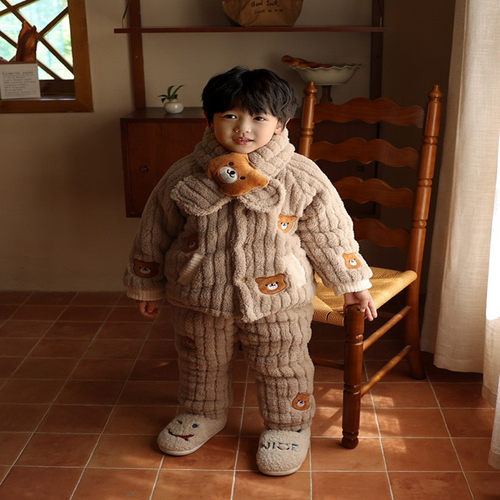 冬宝宝双层珊瑚绒开衫保暖家居服