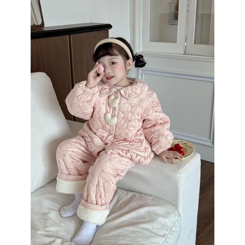 儿童女童冬季加厚加绒三层宝宝夹棉睡衣甜美棉女宝家居服保暖套装,童装/婴儿装/亲子装,家居服套装,淘宝优惠券,粉丝福利购,淘宝优惠卷