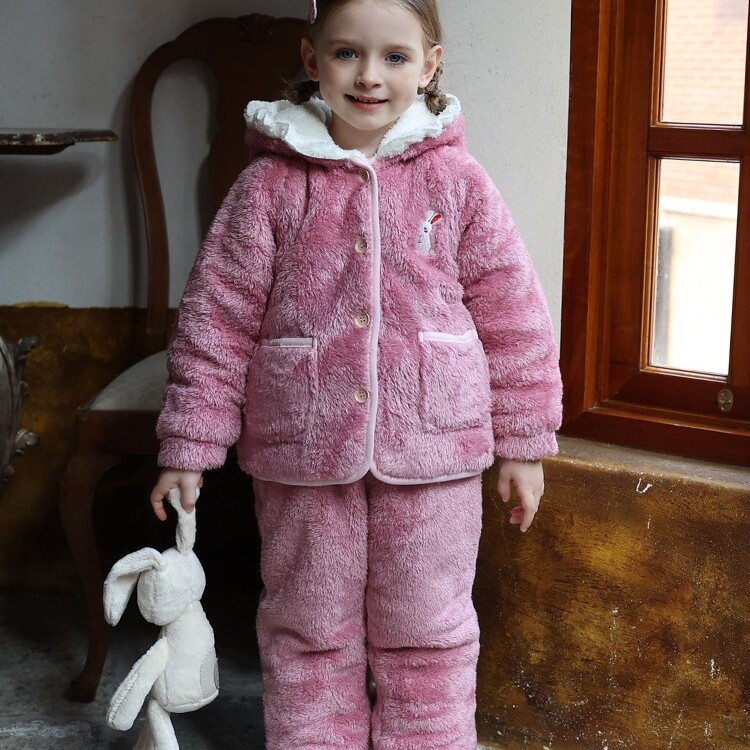 中大童女宝卡通珊瑚绒睡衣加绒套