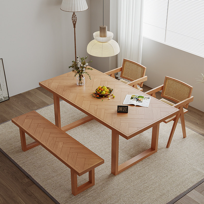 全实木餐桌家用小户型北欧现代简约复古拼花饭桌椅组合阳台泡茶桌