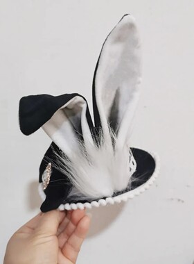 原创洛丽塔Lolita哥特搞死暗黑百搭lo优雅扁帽兔耳朵小礼帽头饰