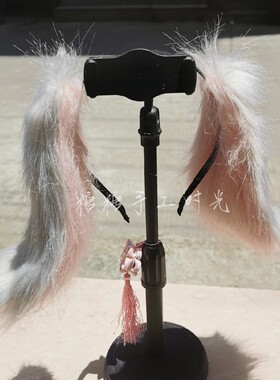 原创手作长毛兔耳朵发箍灰粉垂耳兔发饰洛丽塔COS头饰道具可造型