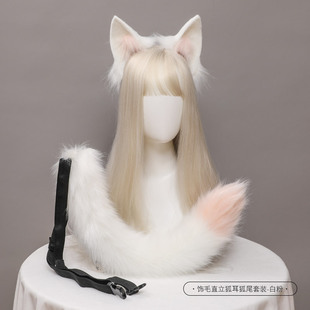 手作日系Lolita兽耳头饰cosplay饰毛直立白狐狸耳朵发箍 JK饰品