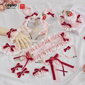 手袖 原创手作草莓空想曲小物粉色蛋糕小礼帽 软妹lolita发带 对夹