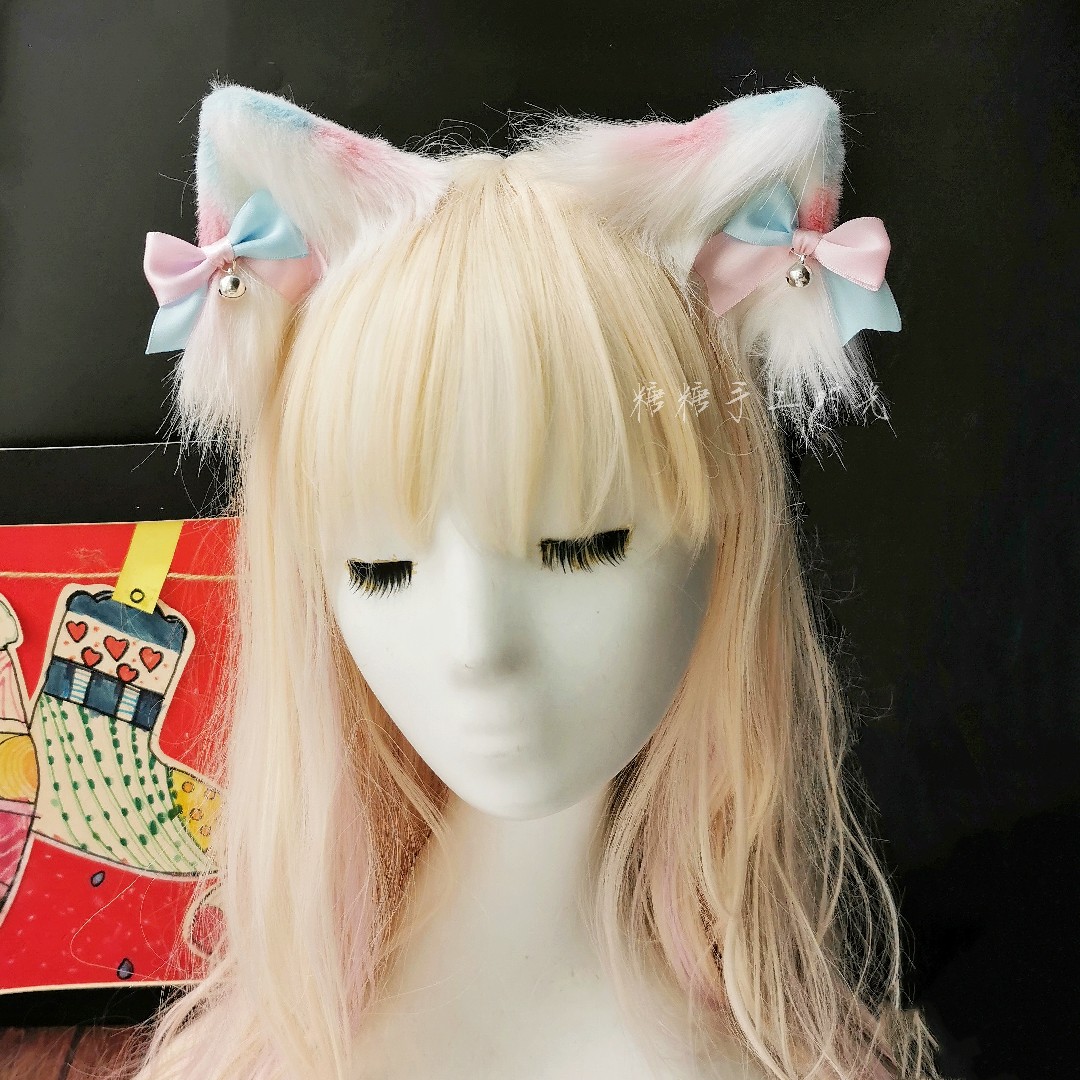 jk原创手作粉蓝猫耳甜系主播发夹