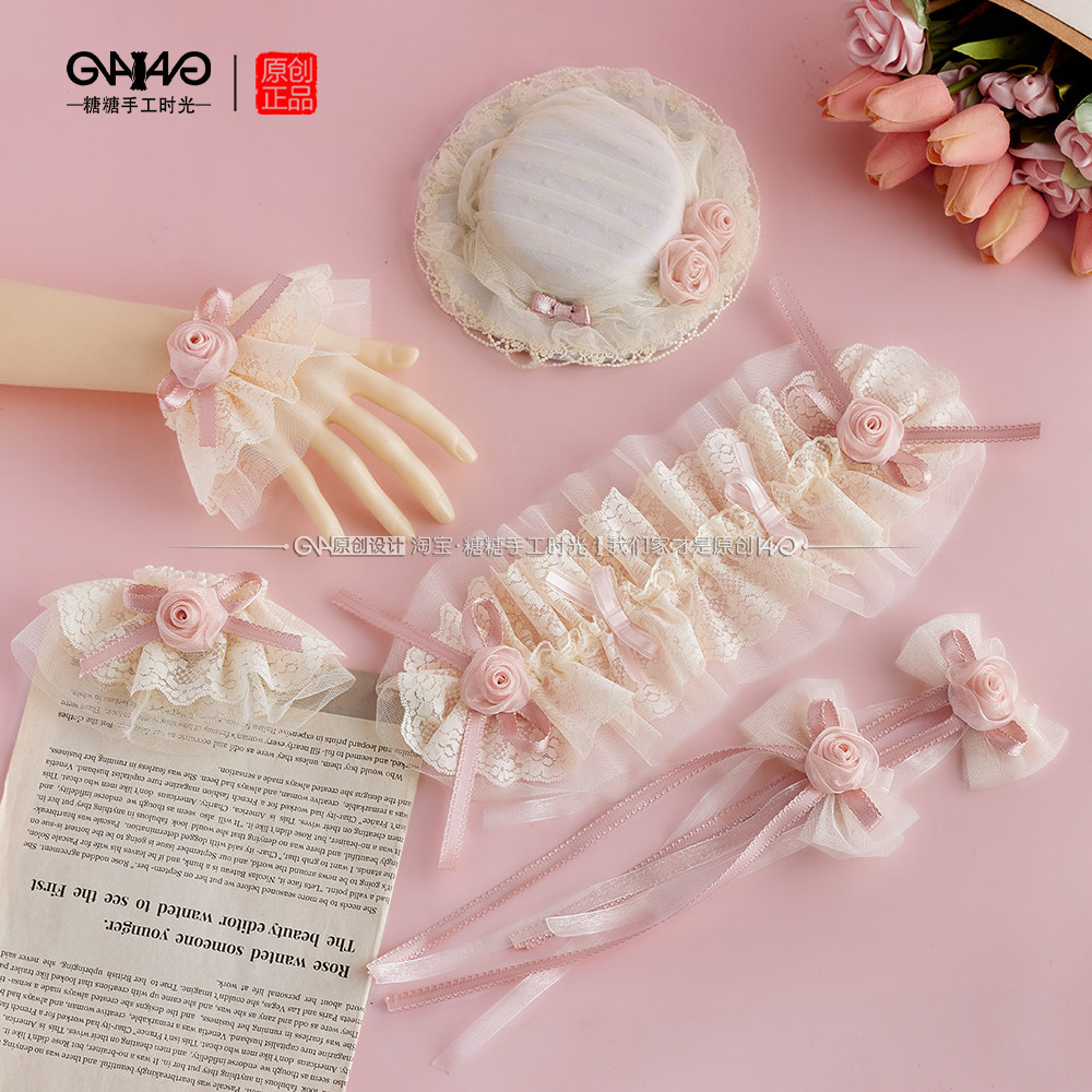 原创繁花序曲粉色Lolita蝴蝶结发带礼帽发饰l芭蕾风芙蝶之心配饰