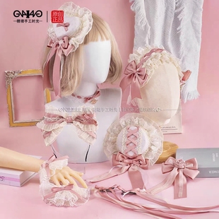 手作小芙蝶生成色lolita优雅礼帽洛丽塔蕾丝发箍头饰花嫁芭蕾风