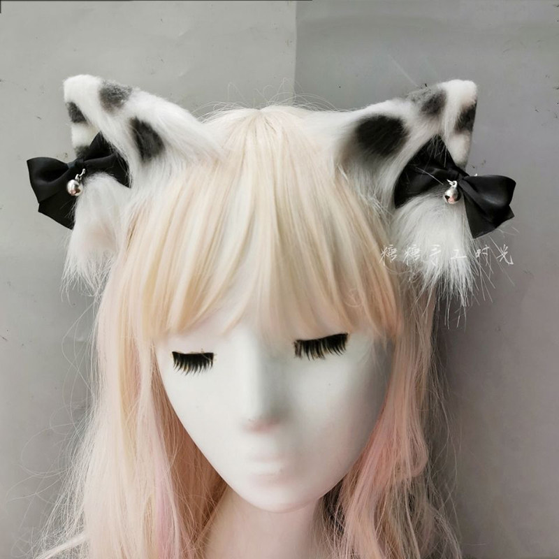jk原创铃铛猫耳奶牛纹对夹蝴蝶结