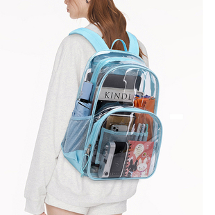 大容量PVC透明学生书包男女初高生背包大学生双肩包漂浮板收纳包