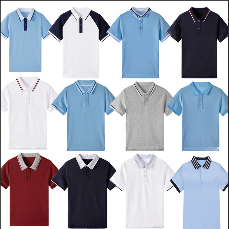 儿童夏季纯色短袖t恤男童女童Polo衫中大童小学生幼儿园班服薄款