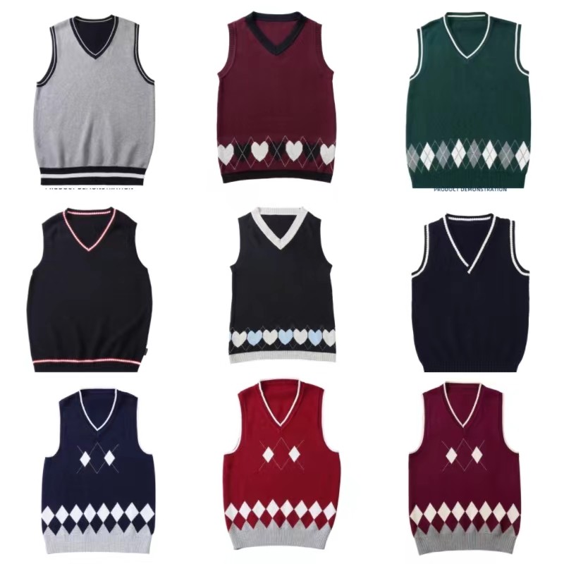 儿童毛衣马甲针织背心春秋女小学生班服学院风校服毛坎马夹中大童