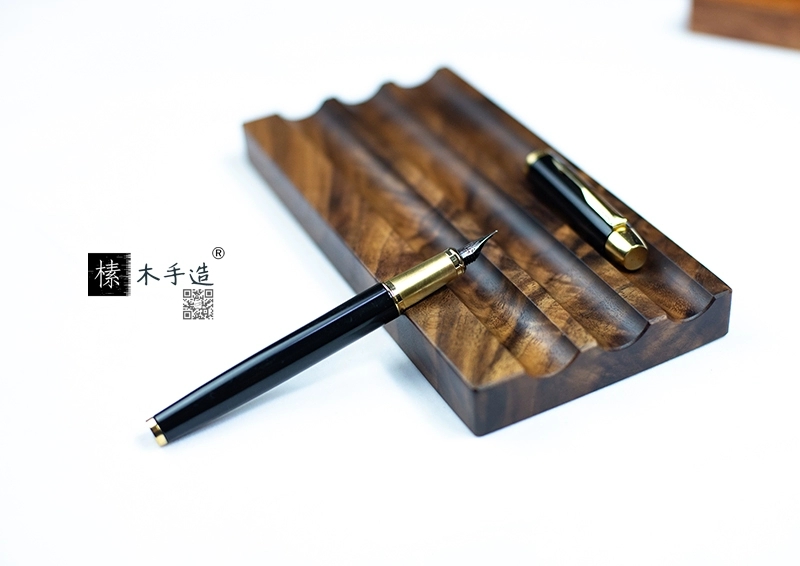 黑胡桃木质双槽笔架收纳桌面创意单槽笔搁摆件签字笔钢笔实木三槽