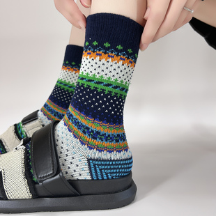 美式 费尔岛系男女ins中筒堆堆袜子 轻奢复古粗线街头风秋冬保暖季