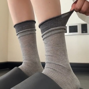 Like 袜子女拼色系双罗口中筒甜美简约假两件层次拼接堆堆袜 Sock