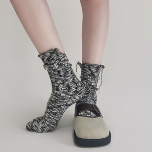 开叉堆堆袜 纯棉复古粗线松口女生时尚 甜酷中筒袜女潮韩版 秋冬新品