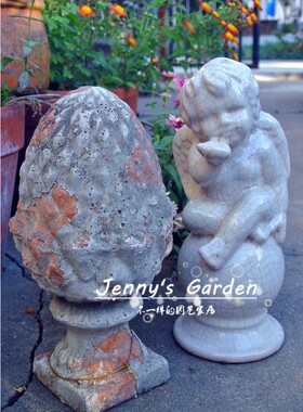 欧式浪漫复古花园装饰 旧旧的松果与圆球上的天使摆件 外贸样品