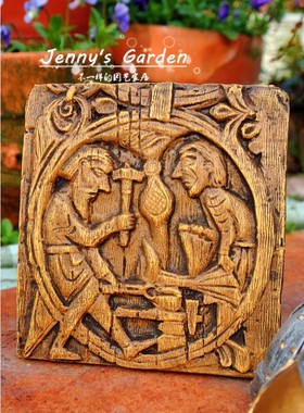 北欧复古仿木雕摆件维京装饰花园