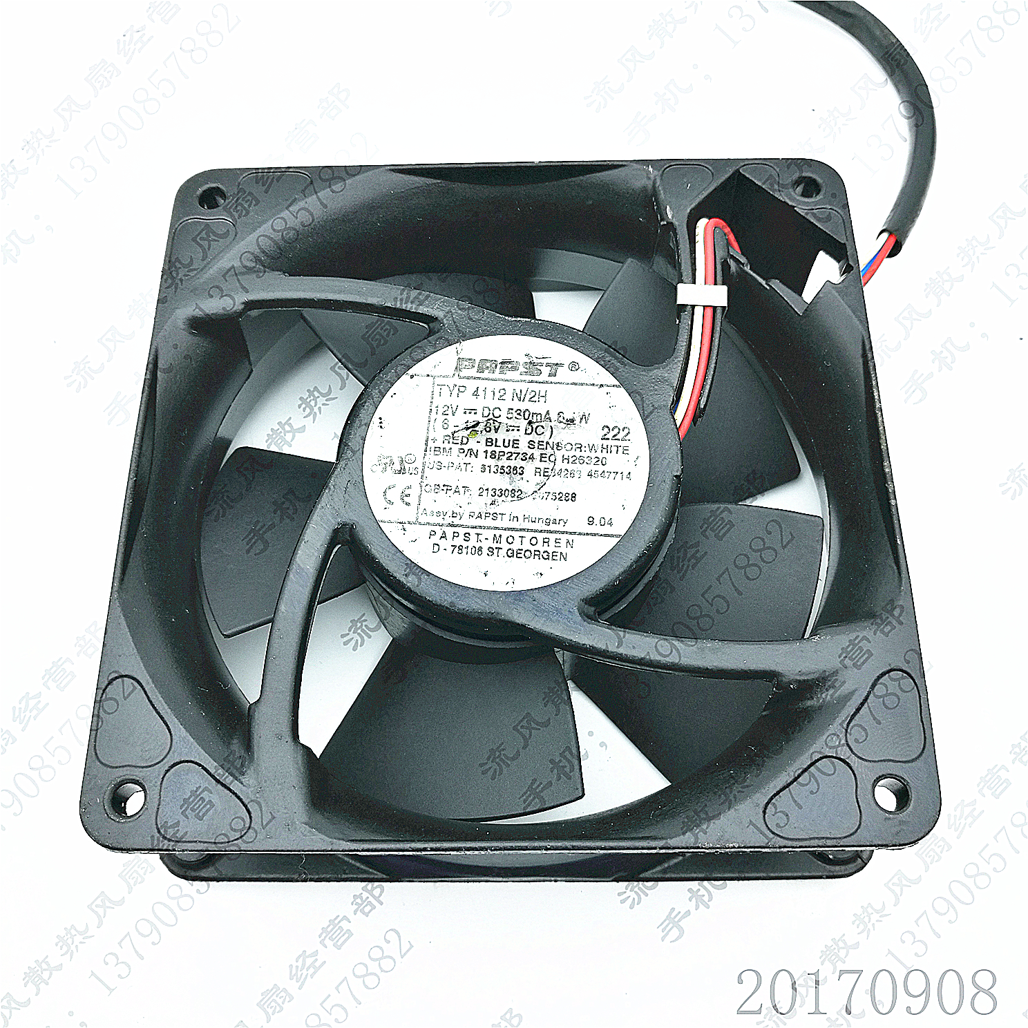 原装PAPST西德 TYP4112N/2H 12V 530mA 6.4W 12038 12CM 散热风扇