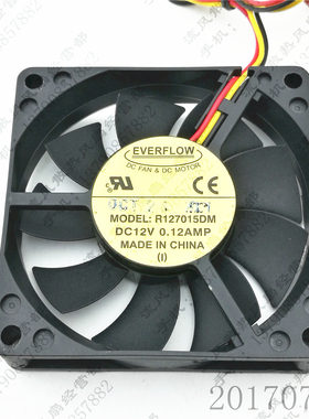 原装 EVERFLOW R127015DM 12V 0.12A 7CM 7015 3线 静音 散热风扇