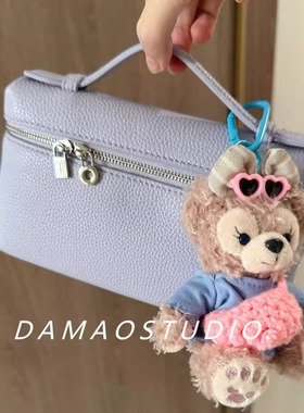 Damaostudio紫色真皮LP19手提包gigi同款牛皮饭盒包单肩斜挎包包