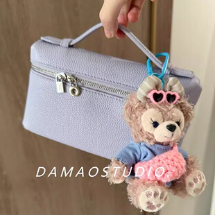 Damaostudio紫色真皮LP19手提包gigi同款牛皮饭盒包单肩斜挎包包