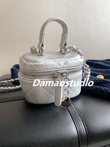 银色小香迷你mini菱格链条盒子包