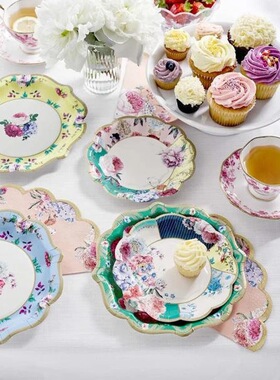 下午茶甜品盘子中国风纸碟一次性甜点纸盘tea time聚会茶歇蛋糕盘