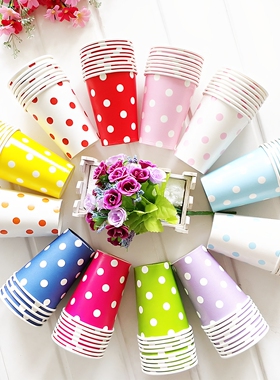 出口加厚一次性圆点波点彩色纸杯子Party Polka dots Paper Cups